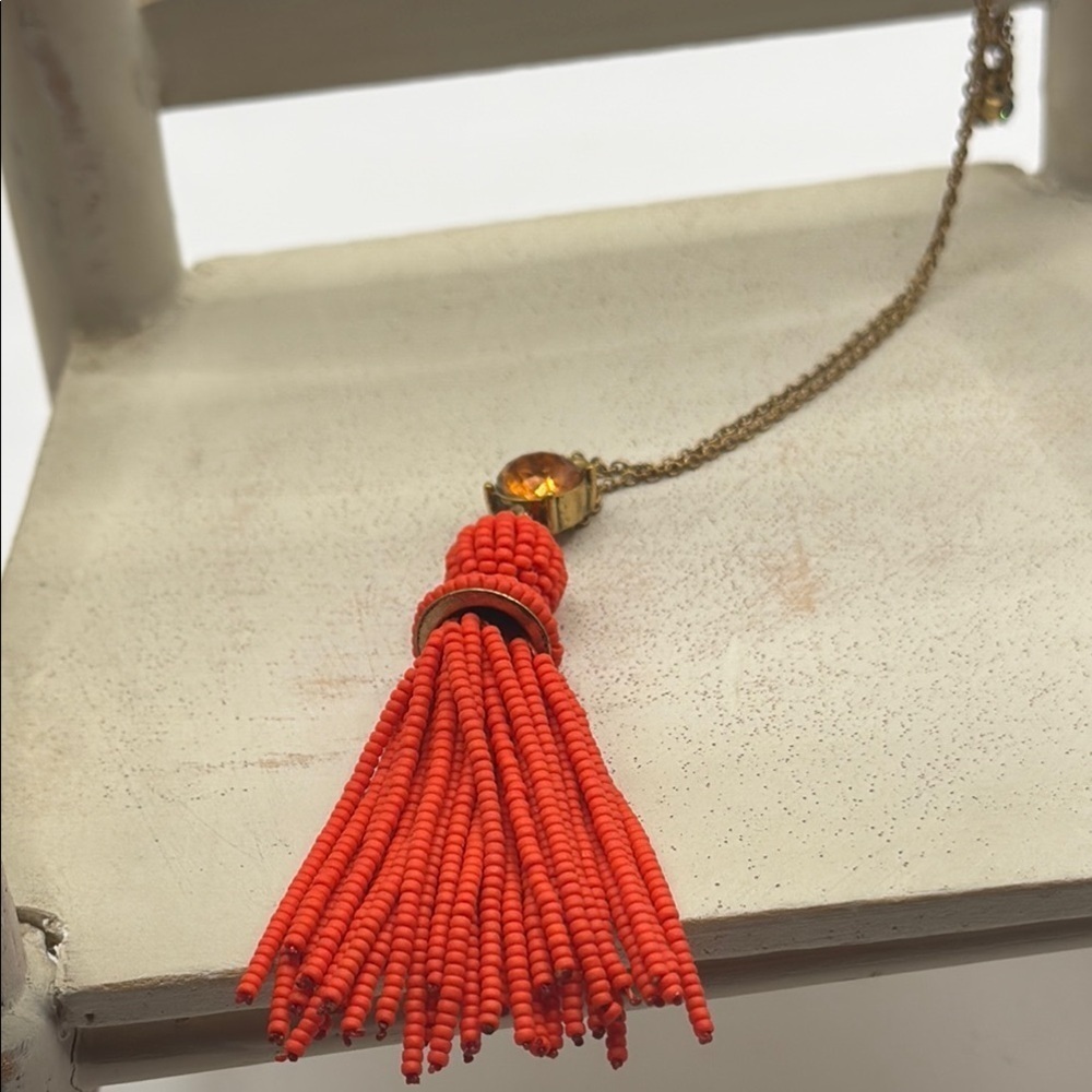 Elegant Gold and Orange Beaded Tassel Necklace